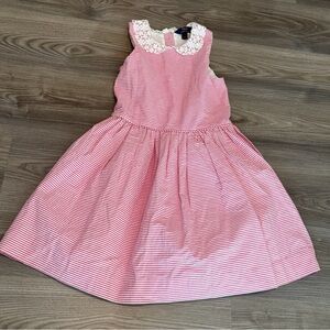 Polo Ralph Lauren Pink Stripe Seersucker Lace Collar Dress Girls Youth size 12